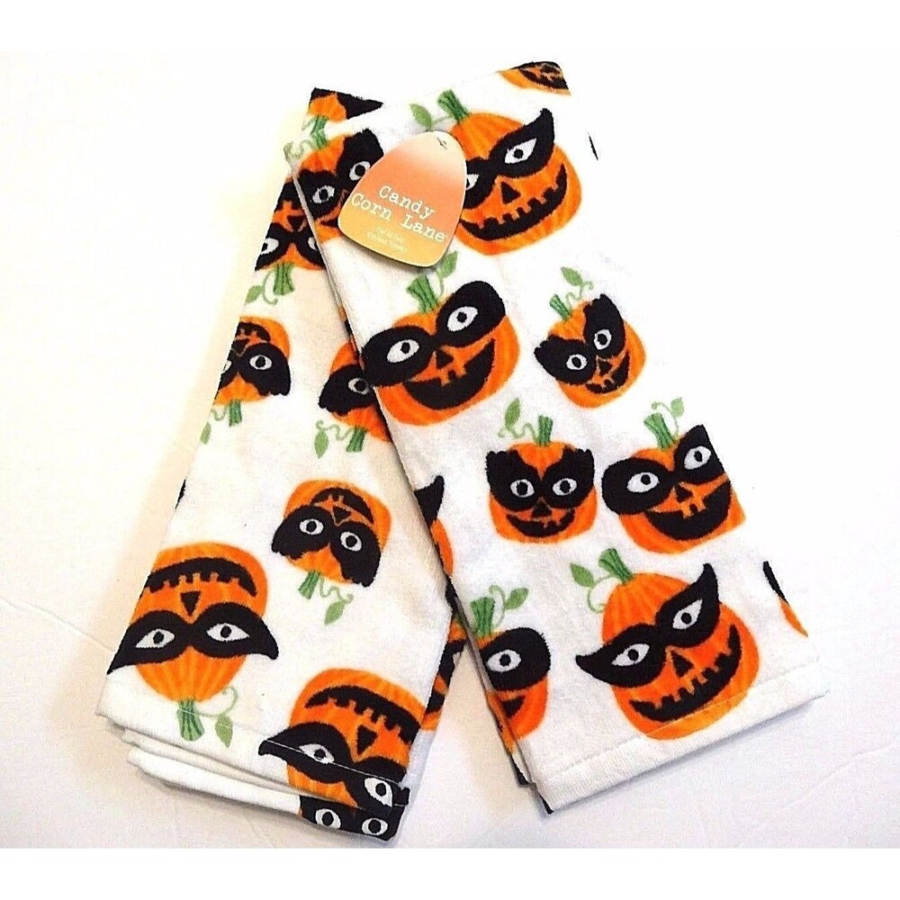 Candy Corn Lane Jack-O-Lantern Kitchen Towels 2pc Pumpkin Party Halloween Mask